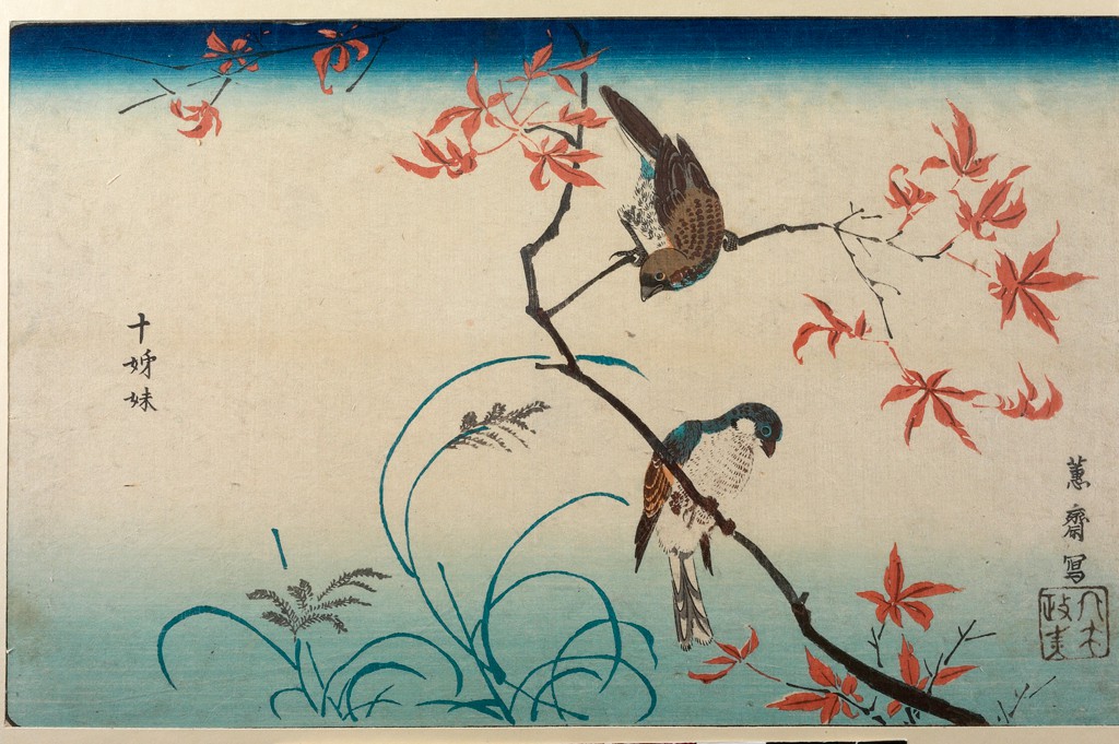 Print of two birds on a branch